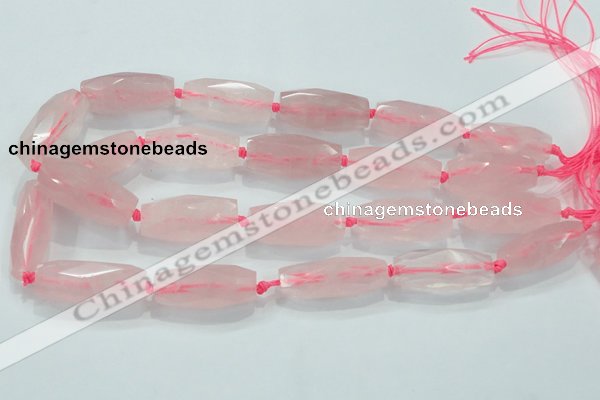 CNG374 15.5 inches 15*35mm faceted nuggets rose quartz beads