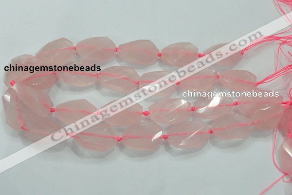 CNG480 15.5 inches 20*30mm twisted & faceted nuggets rose quartz beads