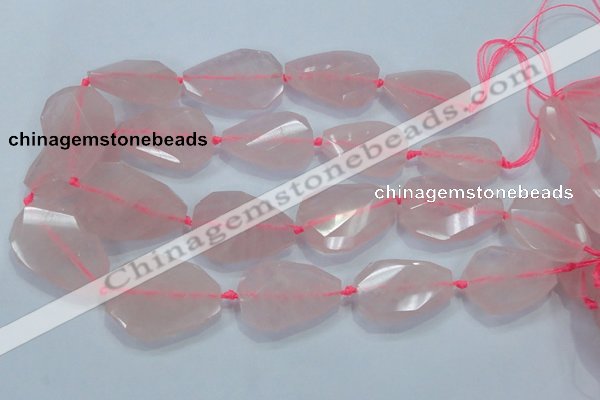 CNG481 15.5 inches 30*40mm twisted & faceted nuggets rose quartz beads