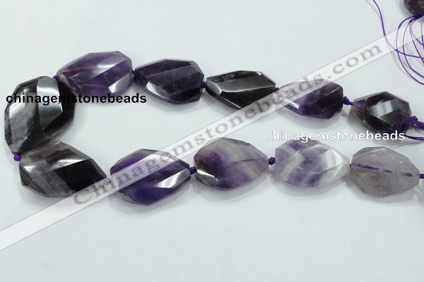 CNG484 15.5 inches 28*35mm twisted & faceted nuggets amethyst beads