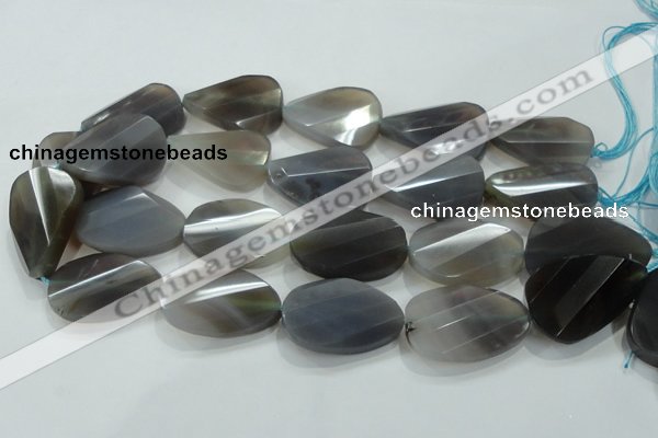CNG486 15.5 inches 25*35mm twisted & faceted nuggets grey agate beads