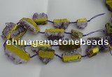 CNG5209 15.5 inches 15*20mm - 12*40mm freeform plated druzy amethyst beads