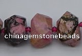 CNG5326 15.5 inches 12*16mm - 15*20mm faceted nuggets rhodonite beads