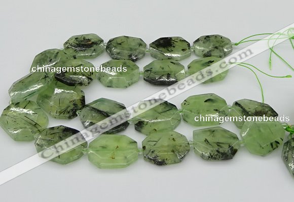 CNG5450 20*30mm - 35*45mm faceted freeform green rutilated quartz beads