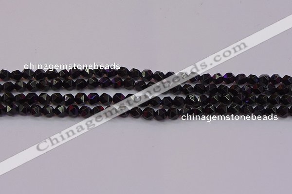 CNG5501 15.5 inches 6mm faceted nuggets black agate beads