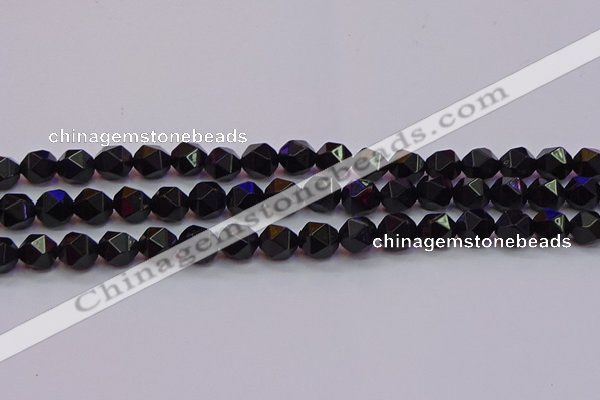 CNG5503 15.5 inches 10mm faceted nuggets black agate beads