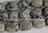 CNG557 15.5 inches 10*14mm nuggets grey picture jasper beads