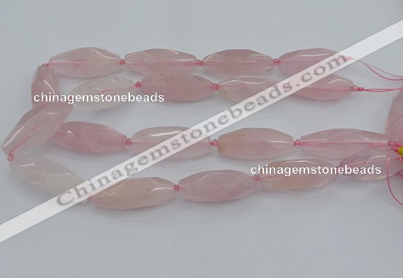 CNG5631 15.5 inches 15*35mm - 18*40mm faceted rice rose quartz beads