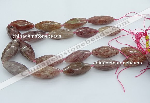 CNG5633 15.5 inches 15*35mm - 18*40mm faceted rice strawberry quartz beads