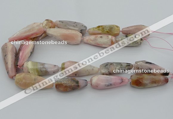 CNG5634 15.5 inches 15*35mm - 18*45mm faceted teardrop pink opal beads