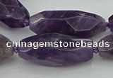 CNG5653 15.5 inches 15*35mm - 18*40mm faceted rice amethyst beads