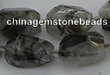 CNG5695 12*16mm - 15*25mm faceted nuggets black rutilated quartz beads