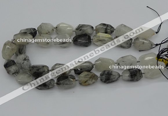 CNG5695 12*16mm - 15*25mm faceted nuggets black rutilated quartz beads