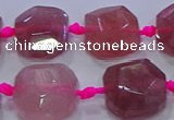 CNG5818 10*12mm - 10*14mm faceted freeform strawberry quartz beads