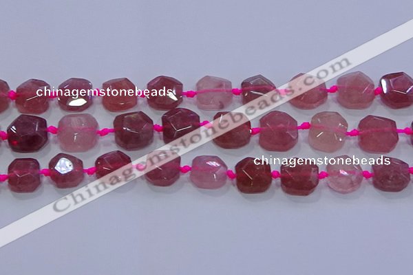 CNG5818 10*12mm - 10*14mm faceted freeform strawberry quartz beads