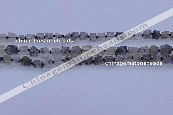 CNG5905 4*6mm - 6*10mm nuggets rough black rutilated quartz beads