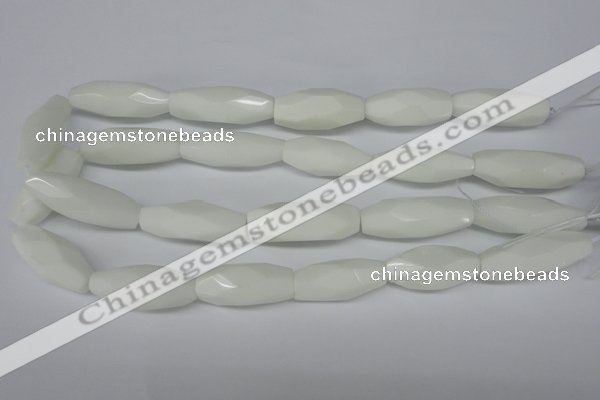 CNG591 12*30mm - 13*32mm faceted rice white porcelain nugget beads