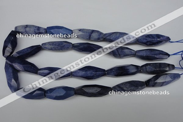 CNG594 11*35mm - 14*38mm faceted rice blue aventurine nugget beads
