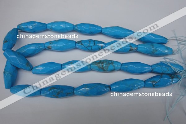 CNG595 12*32mm - 14*36mm faceted rice synthetic turquoise nugget beads