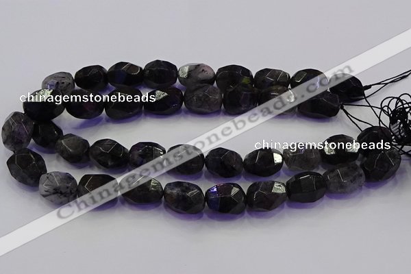 CNG5963 13*18mm - 15*20mm faceted nuggets black rutilated quartz beads