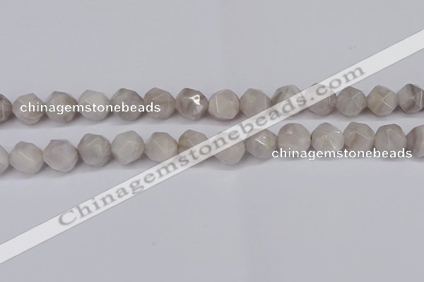 CNG6021 15.5 inches 12mm faceted nuggets grey crazy agate beads