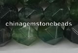 CNG6026 15.5 inches 12mm faceted nuggets moss agate beads