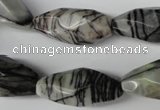 CNG603 15.5 inches 13*27mm faceted rice black water jasper nugget beads