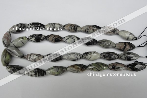 CNG603 15.5 inches 13*27mm faceted rice black water jasper nugget beads