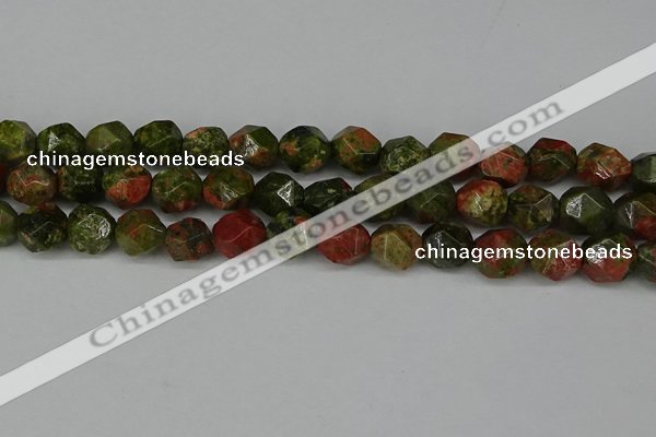 CNG6039 15.5 inches 12mm faceted nuggets unakite gemstone beads