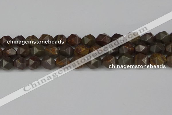 CNG6053 15.5 inches 12mm faceted nuggets coffee jasper beads