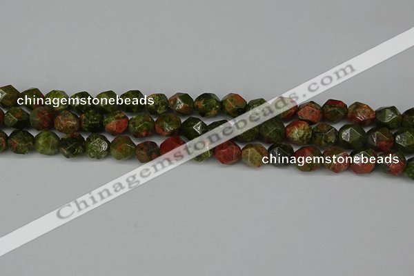 CNG6105 15.5 inches 8mm faceted nuggets unakite gemstone beads