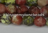 CNG6117 15.5 inches 8mm faceted nuggets red plum blossom jade beads