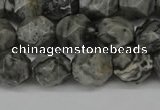 CNG6127 15.5 inches 8mm faceted nuggets grey picture jasper beads