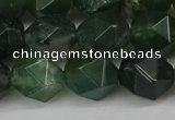 CNG6154 15.5 inches 10mm faceted nuggets moss agate beads