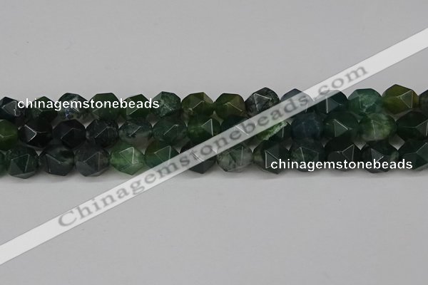 CNG6154 15.5 inches 10mm faceted nuggets moss agate beads