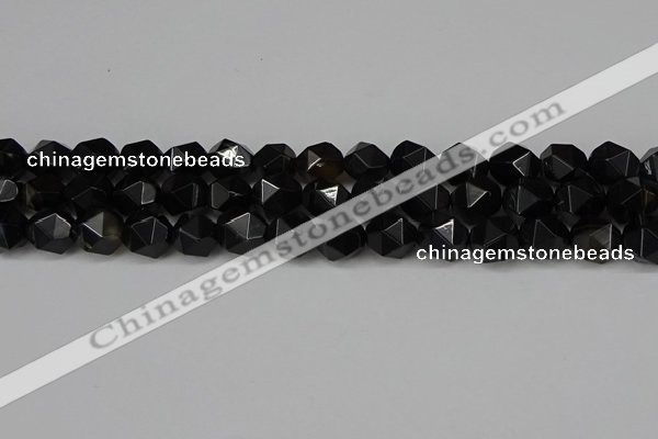 CNG6160 15.5 inches 10mm faceted nuggets black agate beads