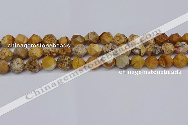 CNG6201 15.5 inches 10mm faceted nuggets picture jasper beads