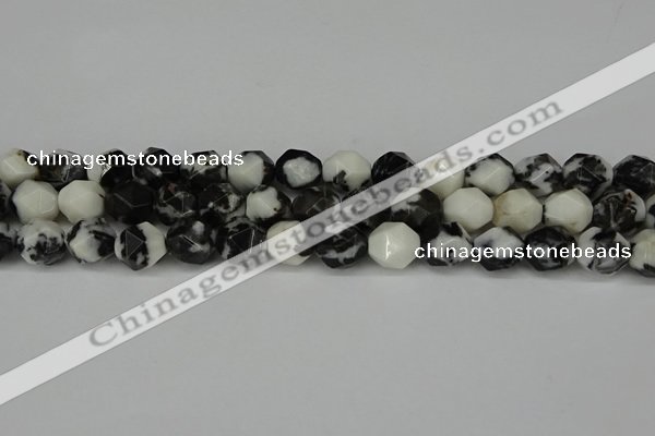 CNG6203 15.5 inches 10mm faceted nuggets black & white jasper beads