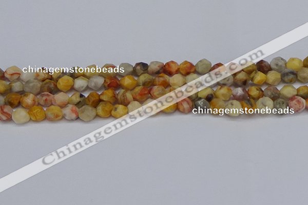 CNG6222 15.5 inches 6mm faceted nuggets yellow crazy lace agate beads