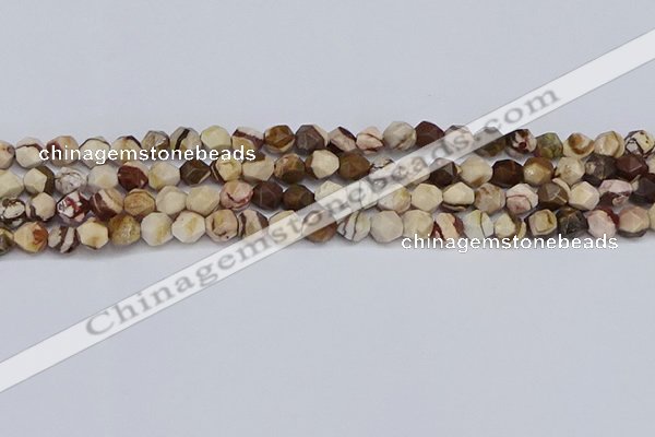 CNG6245 15.5 inches 6mm faceted nuggets zebra jasper beads