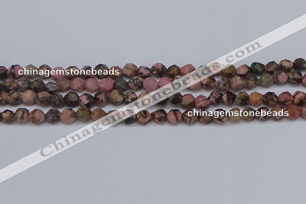 CNG6252 15.5 inches 6mm faceted nuggets rhodonite beads