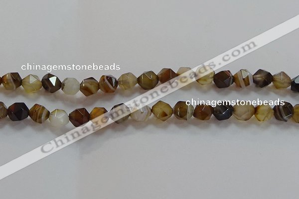CNG6518 15.5 inches 10mm faceted nuggets line agate beads
