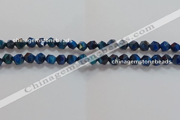 CNG6539 15.5 inches 8mm faceted nuggets blue tiger eye beads