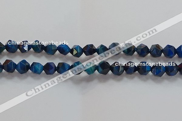 CNG6541 15.5 inches 12mm faceted nuggets blue tiger eye beads