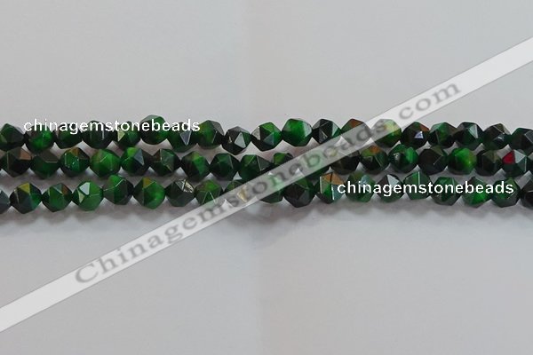 CNG6546 15.5 inches 6mm faceted nuggets green tiger eye beads