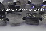 CNG6821 15.5 inches 5*8mm - 8*12mm nuggets black rutilated quartz beads