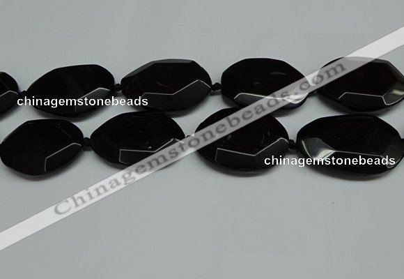 CNG7085 15.5 inches 25*35mm - 35*45mm faceted freeform black agate beads