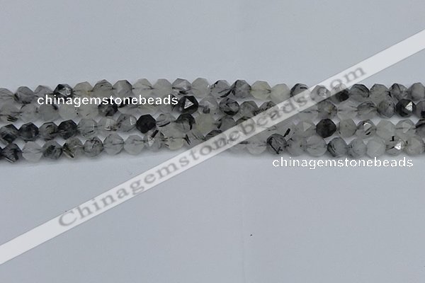 CNG7245 15.5 inches 6mm faceted nuggets black rutilated quartz beads