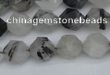 CNG7246 15.5 inches 8mm faceted nuggets black rutilated quartz beads