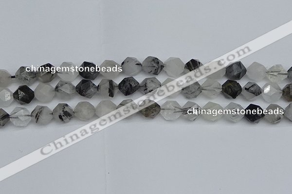 CNG7247 15.5 inches 10mm faceted nuggets black rutilated quartz beads